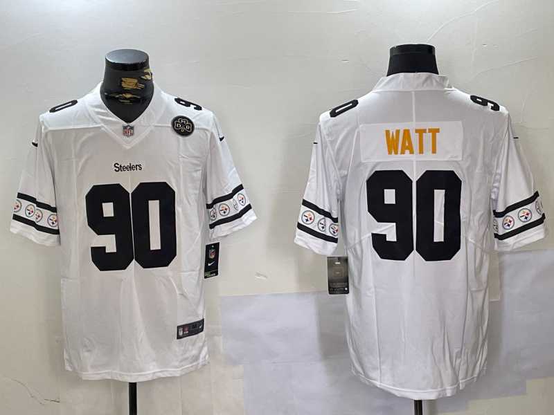 Men%27s Pittsburgh Steelers #90 T.J. Watt White 2019 Team Logo Cool Edition Stitched Jerseys Dzhi